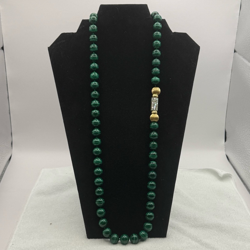 Vintage Malachite Beaded Necklace 186g 55 stones 1970s–80s Boho Artisan Jewelry